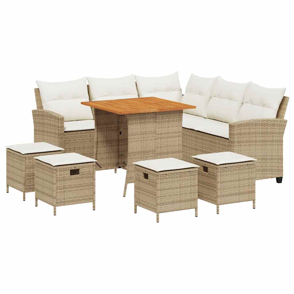 Set Divano da Giardino 6 pz con Cuscini a L Beige in Polyrattan