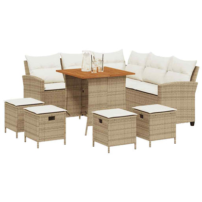 Set Divano da Giardino 6 pz con Cuscini a L Beige in Polyrattan