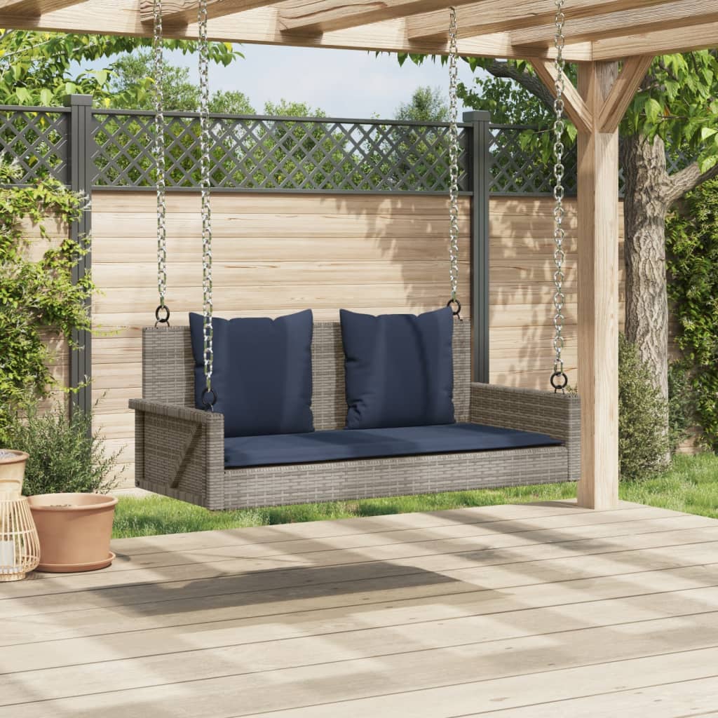 Panca a dondolo con cuscini grigia 119x56x48 cm in polyrattan