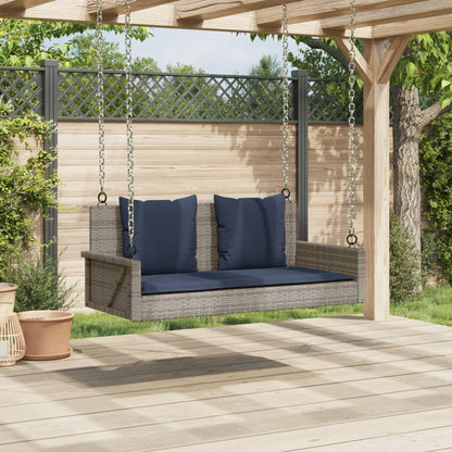 Panca a dondolo con cuscini grigia 119x56x48 cm in polyrattan