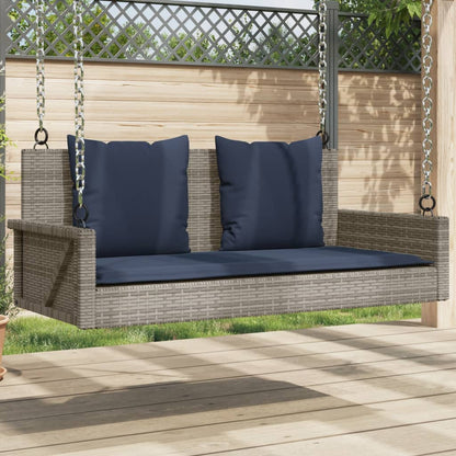Panca a dondolo con cuscini grigia 119x56x48 cm in polyrattan