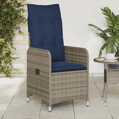 Sedia da giardino reclinabile con cuscini grigia in polyrattan