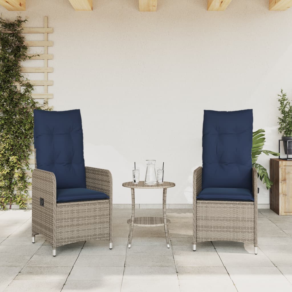 Sedie da giardino reclinabili 2 pz con cuscini grigie in polyrattan