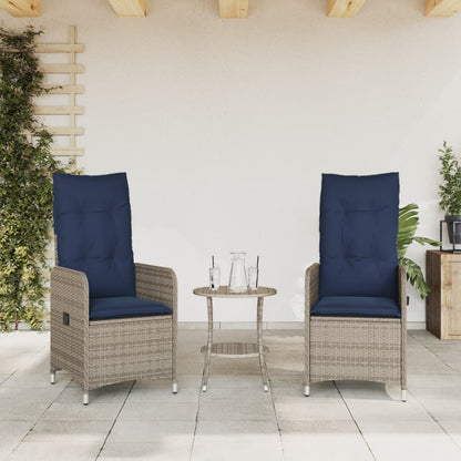 Sedie da giardino reclinabili 2 pz con cuscini grigie in polyrattan