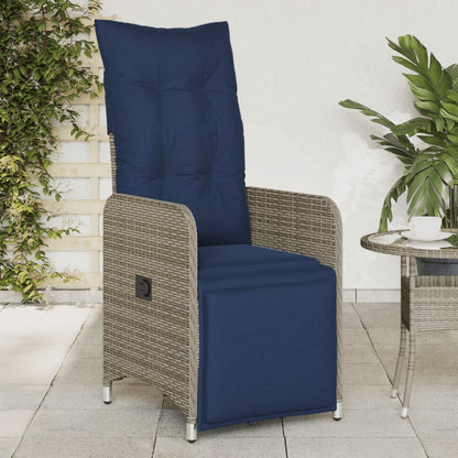 Sedia da giardino reclinabile con cuscini grigia in polyrattan