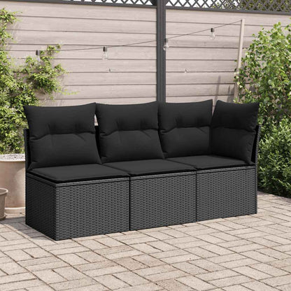 Divano da giardino angolare con cuscini nero in polyrattan