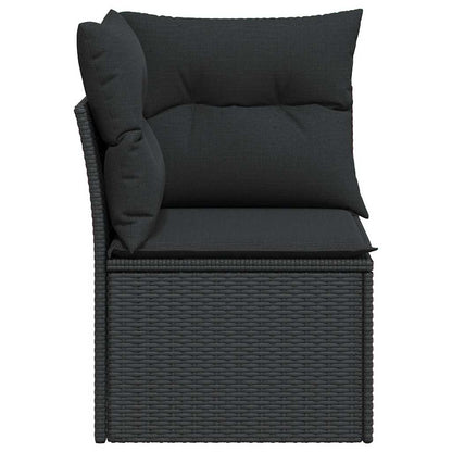 Divano da giardino angolare con cuscini nero in polyrattan