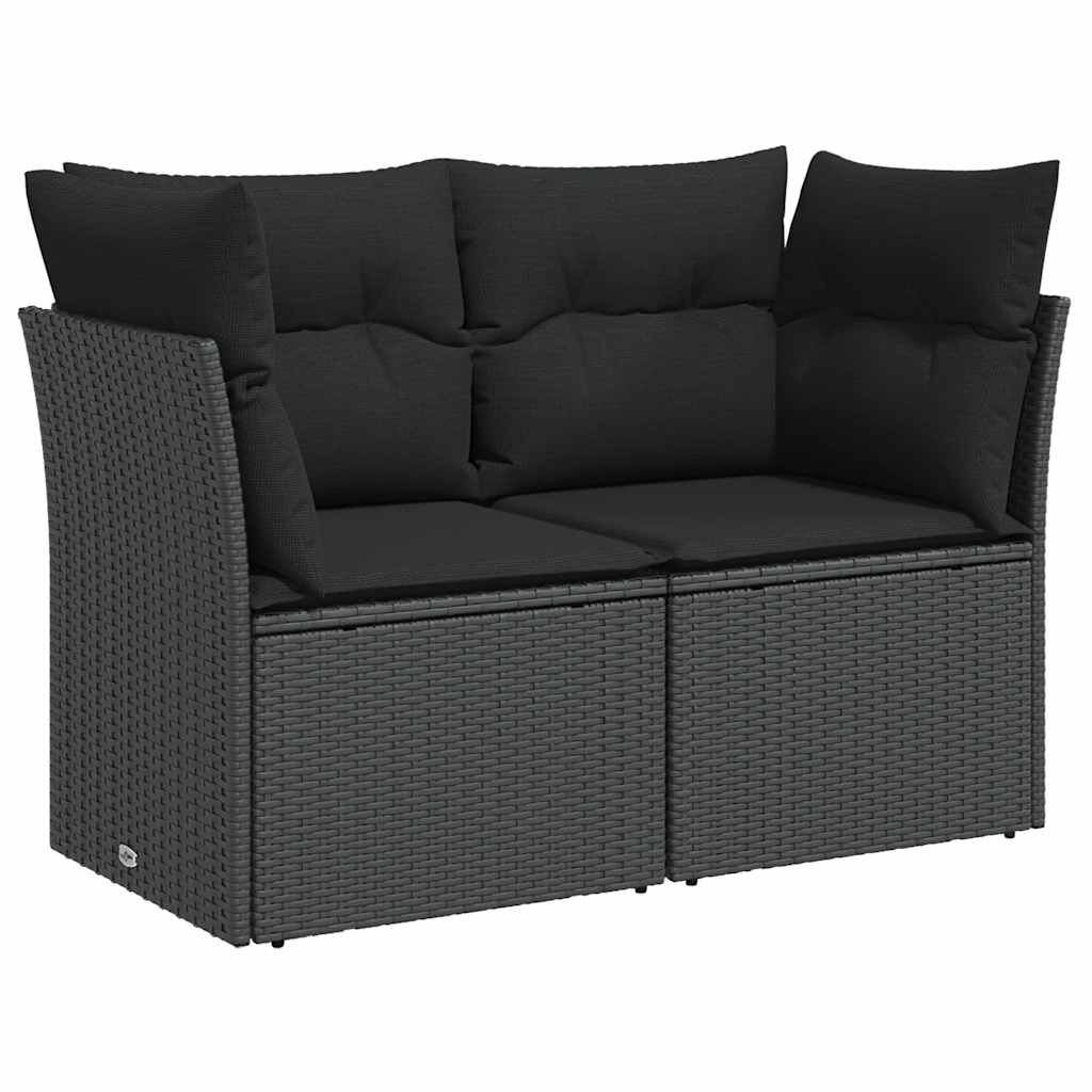 Divano da giardino con cuscini 2 posti nero in polyrattan