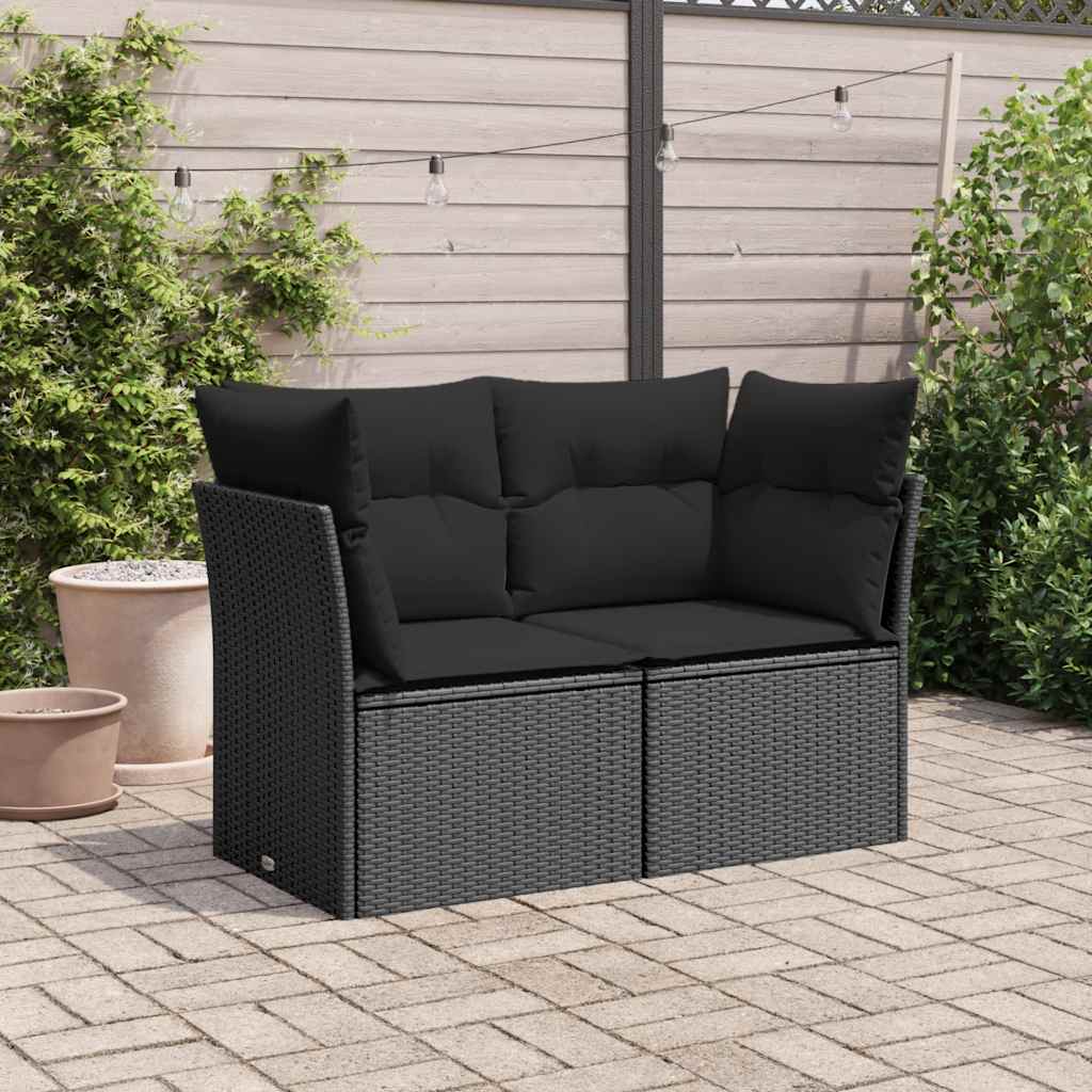 Divano da giardino con cuscini 2 posti nero in polyrattan
