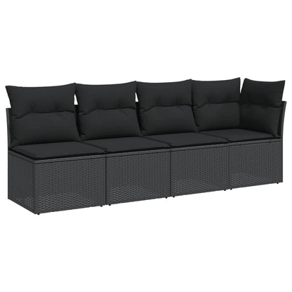 Divano da Giardino con Cuscini a 4 Posti Nero in Polyrattan