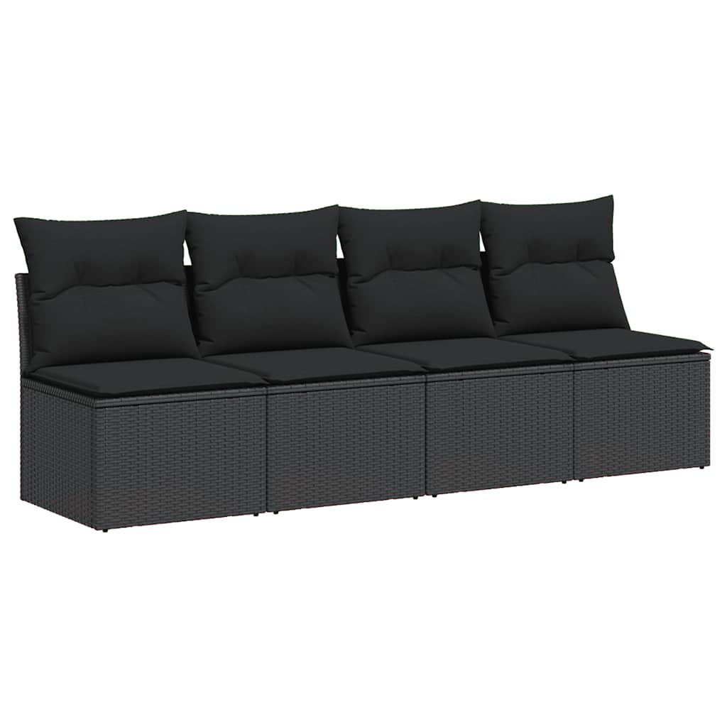 Divano da giardino con cuscini 4 posti nero in polyrattan