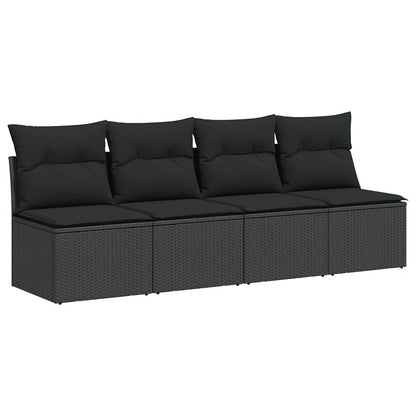 Divano da giardino con cuscini 4 posti nero in polyrattan