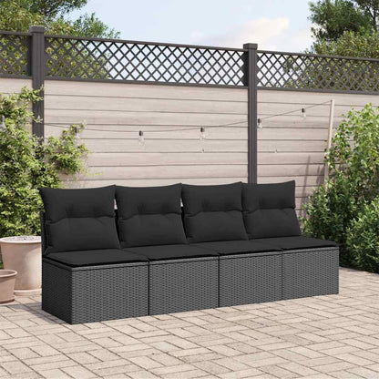 Divano da giardino con cuscini 4 posti nero in polyrattan