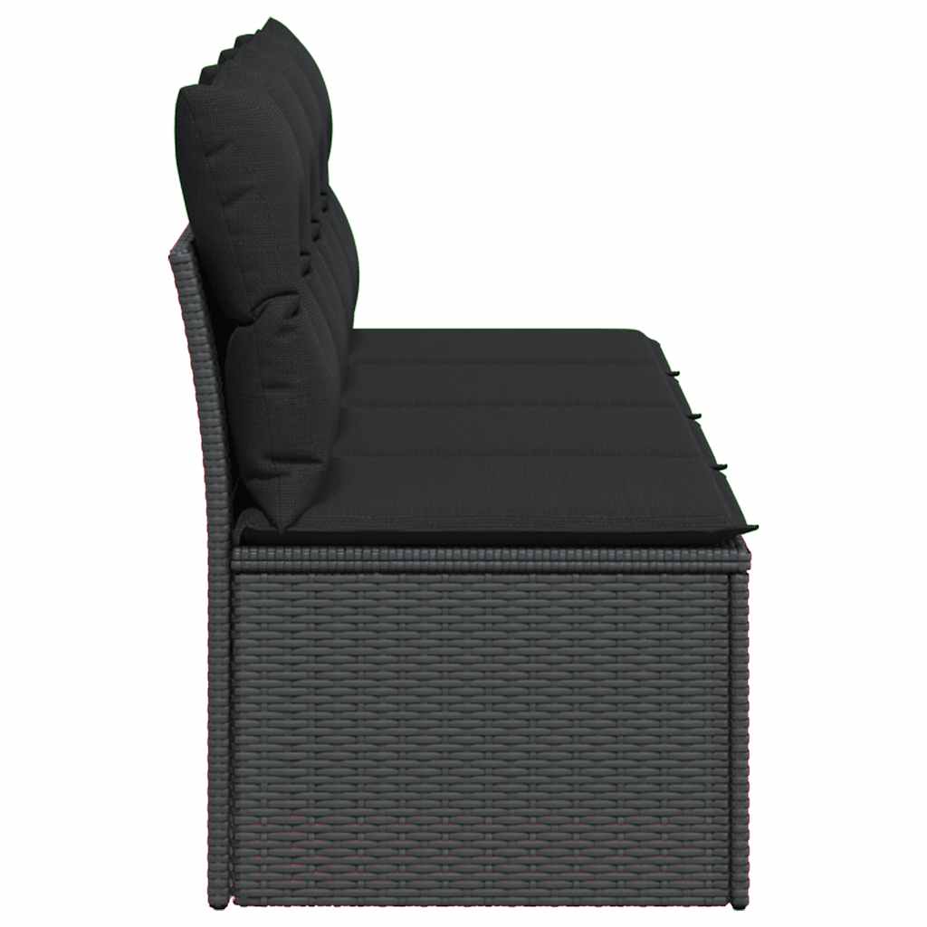 Divano da giardino con cuscini 4 posti nero in polyrattan