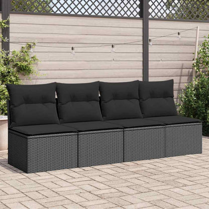 Divano da giardino con cuscini 4 posti nero in polyrattan
