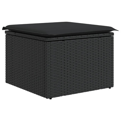 Sgabello da giardino con cuscino nero 55x55x37 cm in polyrattan
