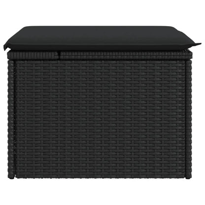 Sgabello da giardino con cuscino nero 55x55x37 cm in polyrattan