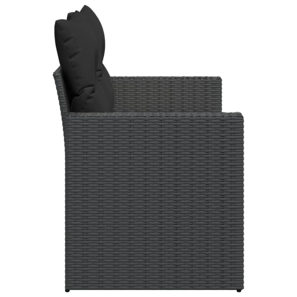 Divano da giardino con cuscini 2 posti nero in polyrattan