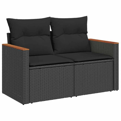 Divano da giardino con cuscini 2 posti nero in polyrattan