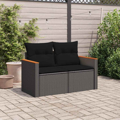 Divano da giardino con cuscini 2 posti nero in polyrattan