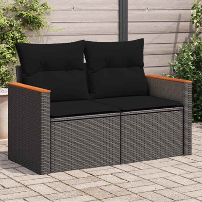 Divano da giardino con cuscini 2 posti nero in polyrattan