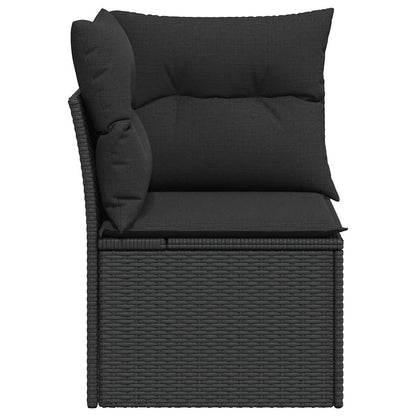 Divano da giardino angolare con cuscini nero in polyrattan