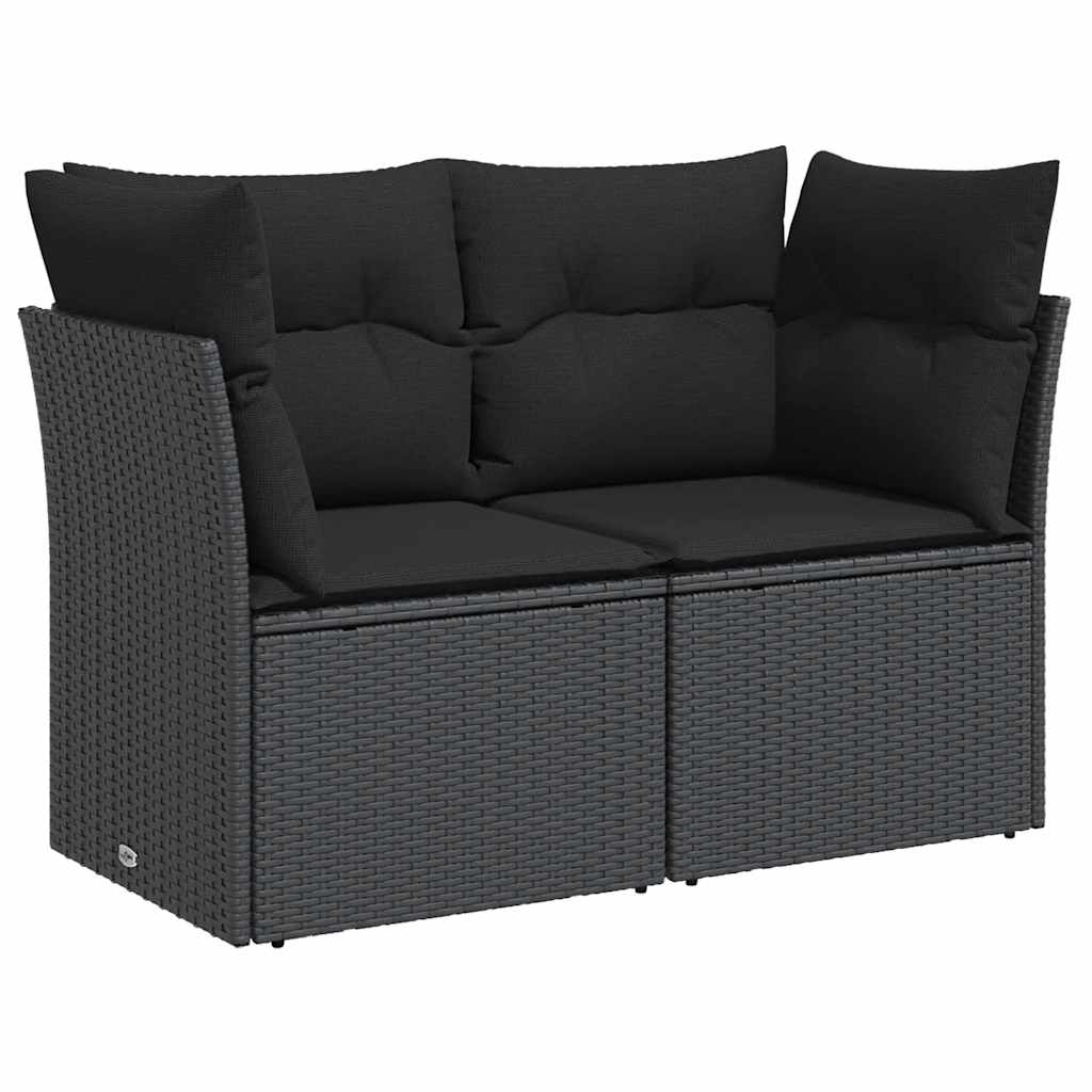 Divano da giardino con cuscini 2 posti nero in polyrattan
