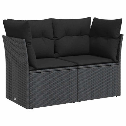 Divano da giardino con cuscini 2 posti nero in polyrattan
