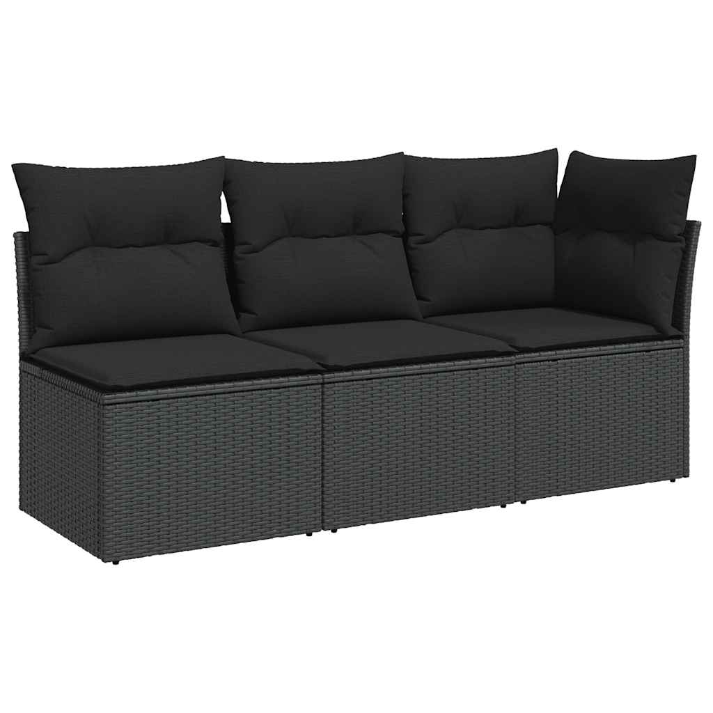 Divano da giardino con cuscini 3 posti nero in polyrattan