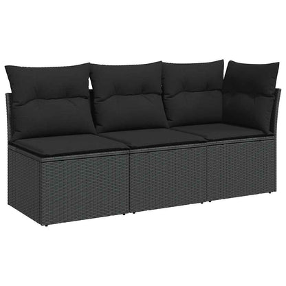 Divano da giardino con cuscini 3 posti nero in polyrattan
