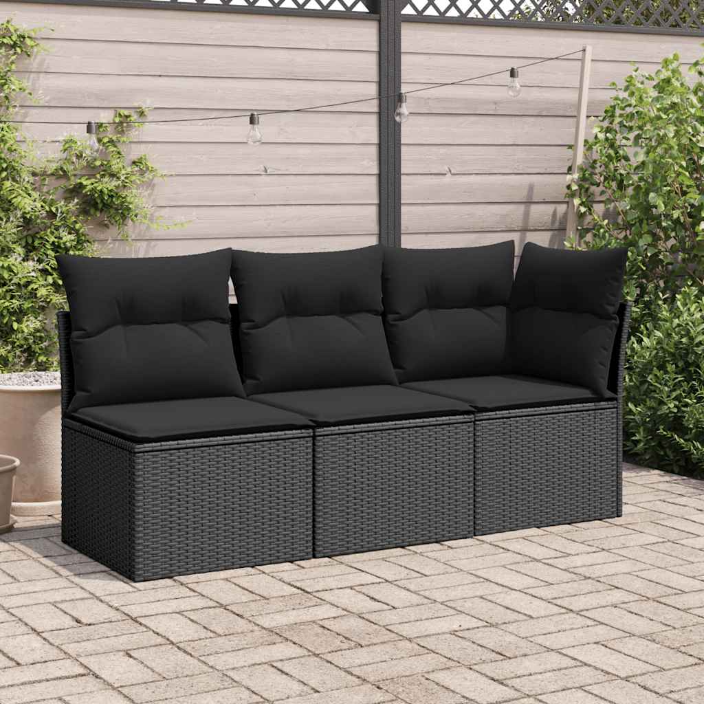 Divano da giardino con cuscini 3 posti nero in polyrattan