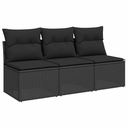 Divano da giardino con cuscini 3 posti nero in polyrattan