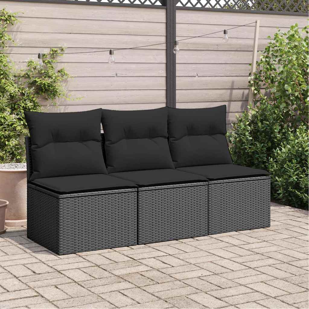 Divano da giardino con cuscini 3 posti nero in polyrattan