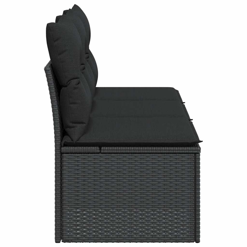 Divano da giardino con cuscini 3 posti nero in polyrattan