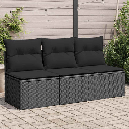 Divano da giardino con cuscini 3 posti nero in polyrattan