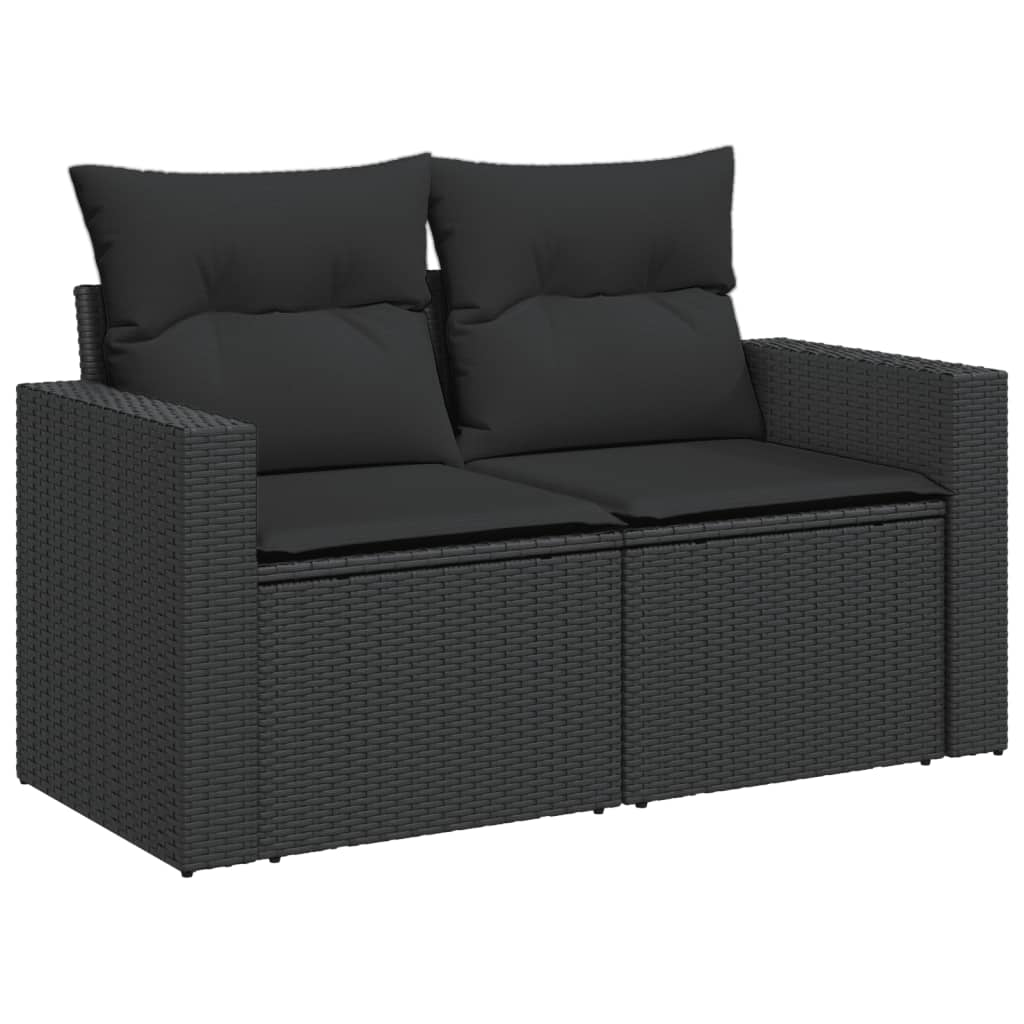Divano da giardino con cuscini 2 posti nero in polyrattan