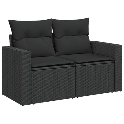 Divano da giardino con cuscini 2 posti nero in polyrattan