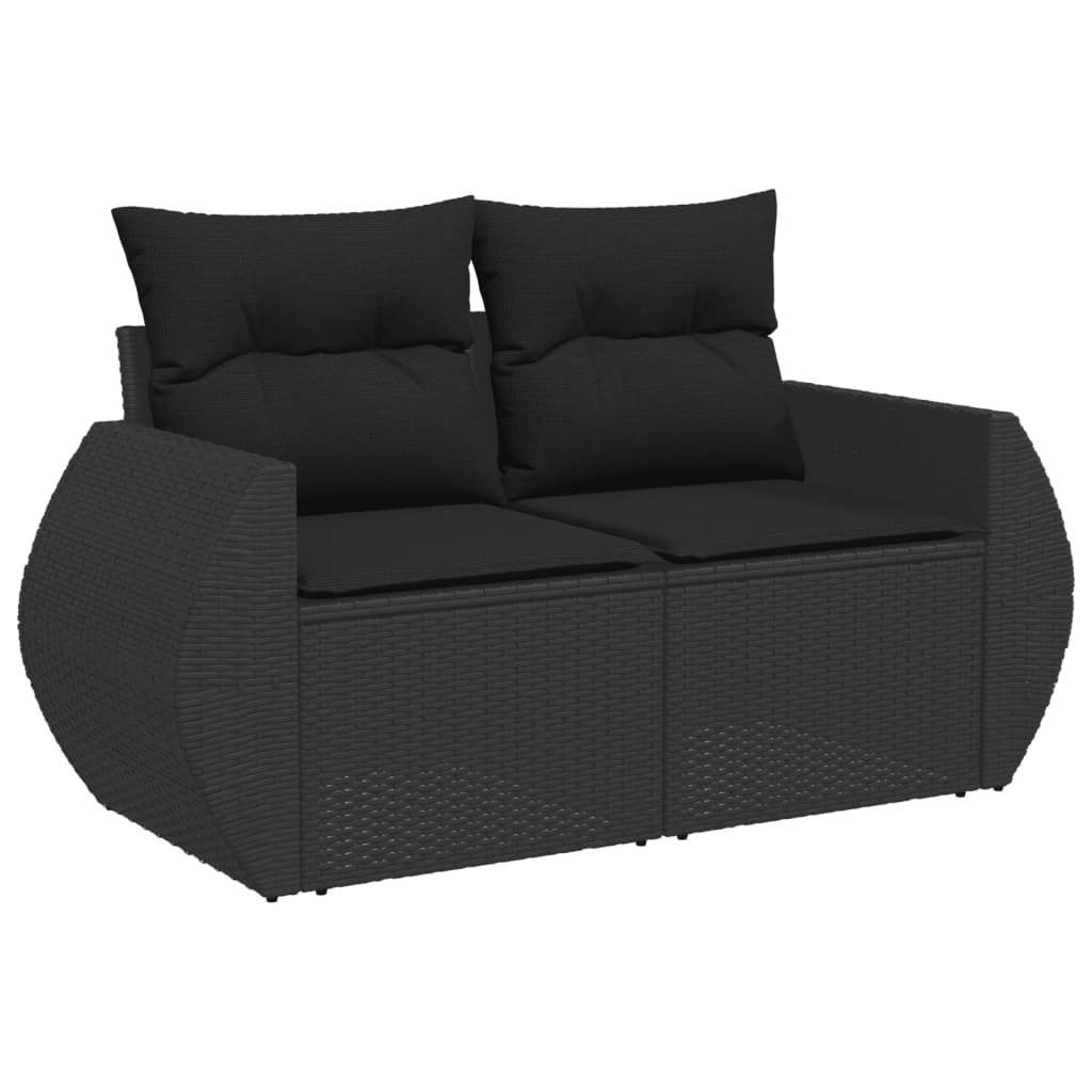Divano da giardino con cuscini 2 posti nero in polyrattan