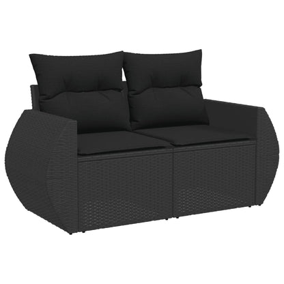 Divano da giardino con cuscini 2 posti nero in polyrattan