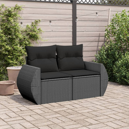 Divano da giardino con cuscini 2 posti nero in polyrattan