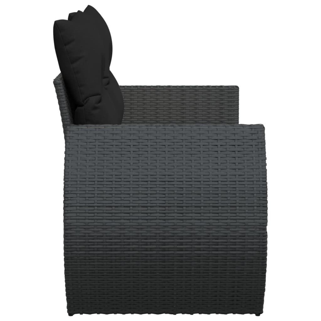 Divano da giardino con cuscini 2 posti nero in polyrattan