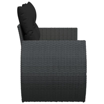 Divano da giardino con cuscini 2 posti nero in polyrattan