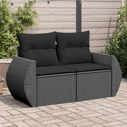 Divano da giardino con cuscini 2 posti nero in polyrattan