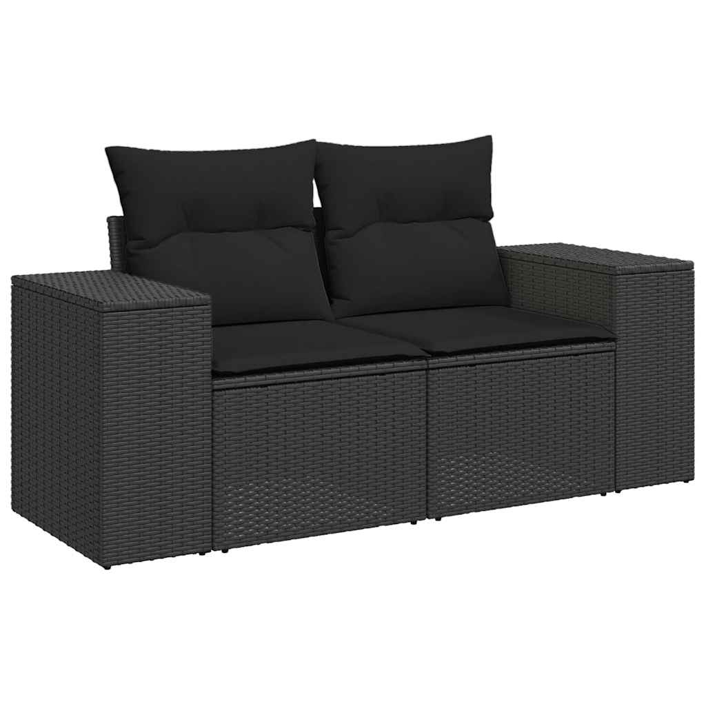 Divano da giardino con cuscini 2 posti nero in polyrattan