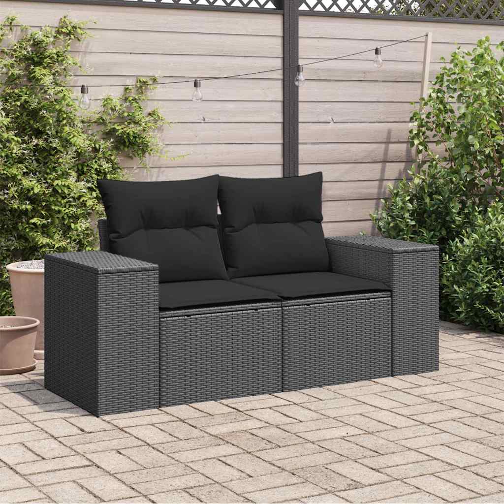Divano da giardino con cuscini 2 posti nero in polyrattan