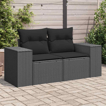 Divano da giardino con cuscini 2 posti nero in polyrattan