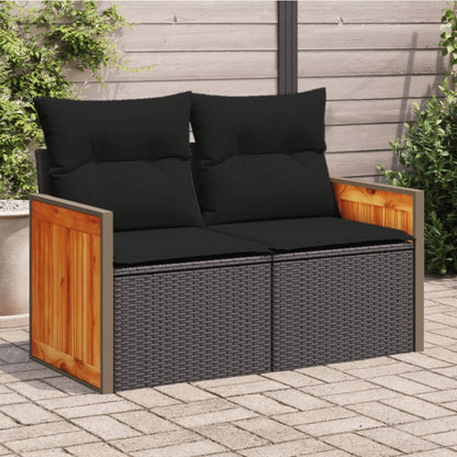 Divano da giardino con cuscini 2 posti nero in polyrattan