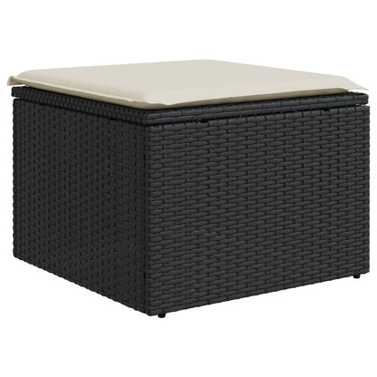 Sgabello Giardino con Cuscino Nero 55x55x37 cm in Polyrattan