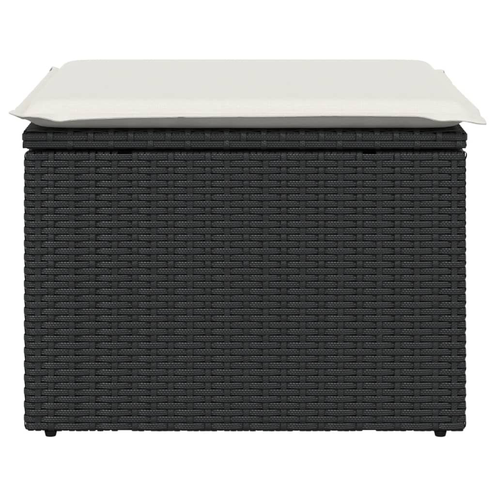 Sgabello Giardino con Cuscino Nero 55x55x37 cm in Polyrattan