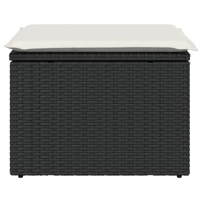 Sgabello Giardino con Cuscino Nero 55x55x37 cm in Polyrattan